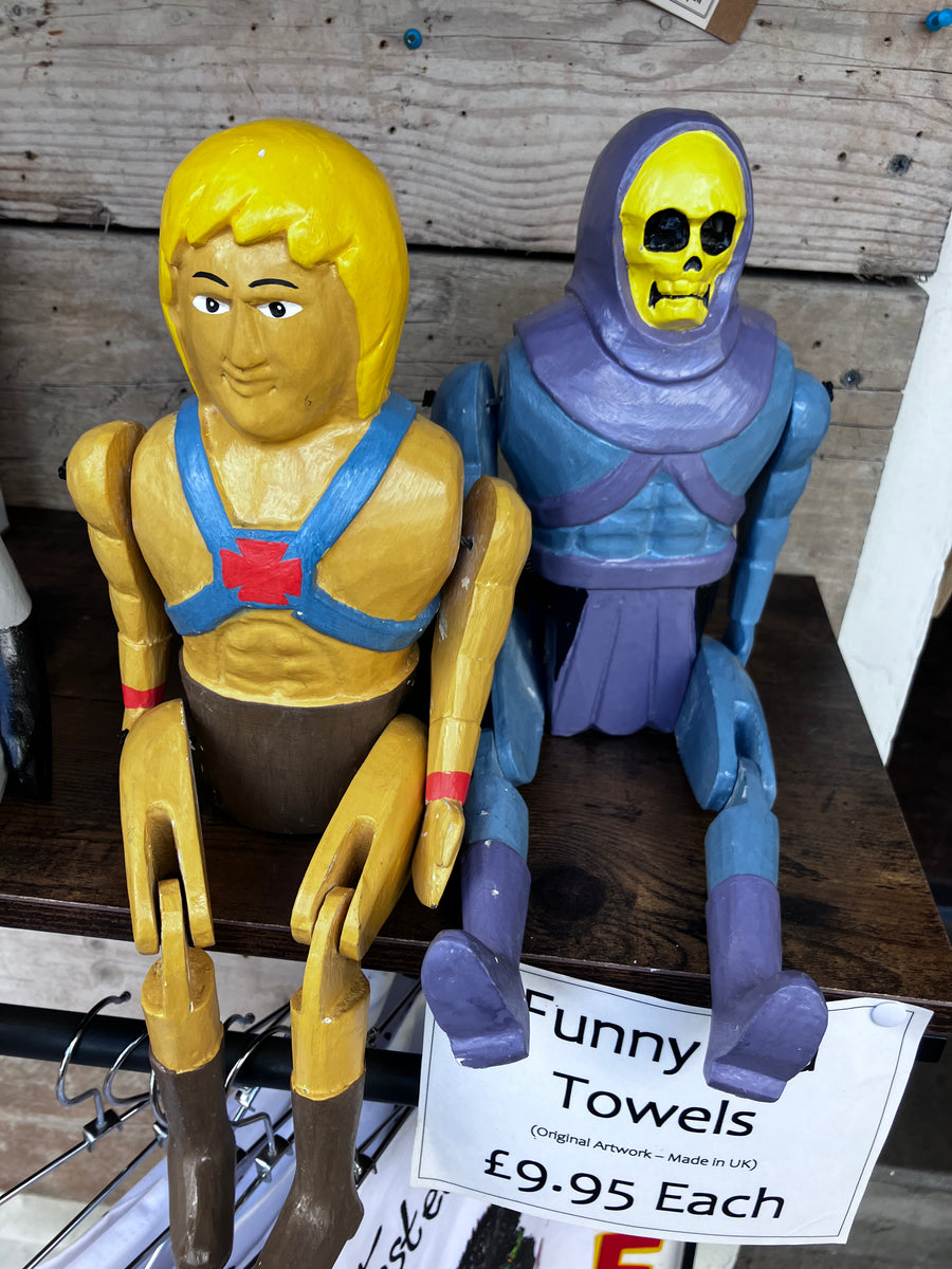 Heman and Skeletor Hand Painted Wooden Articulated Hand Made figure