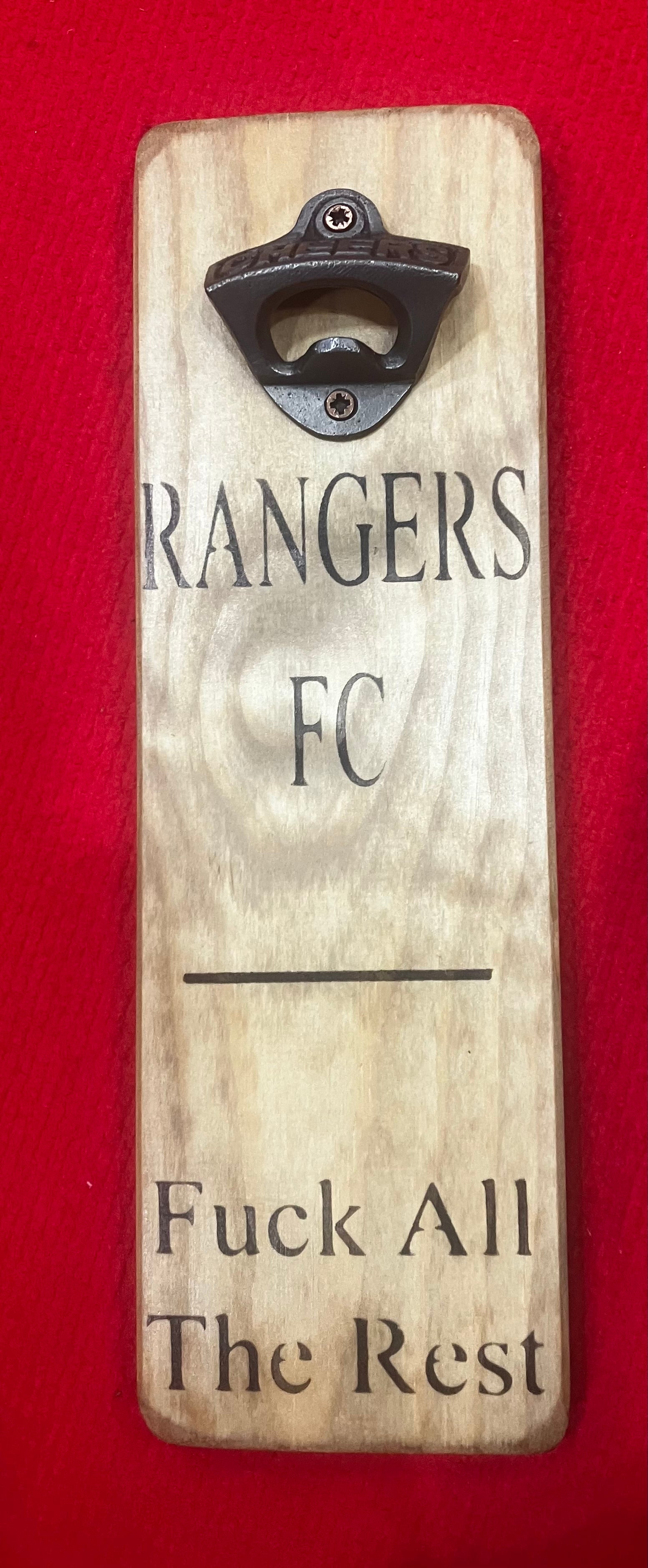 Solid Wood Handmade football bottle opener wall mounted - choice of team