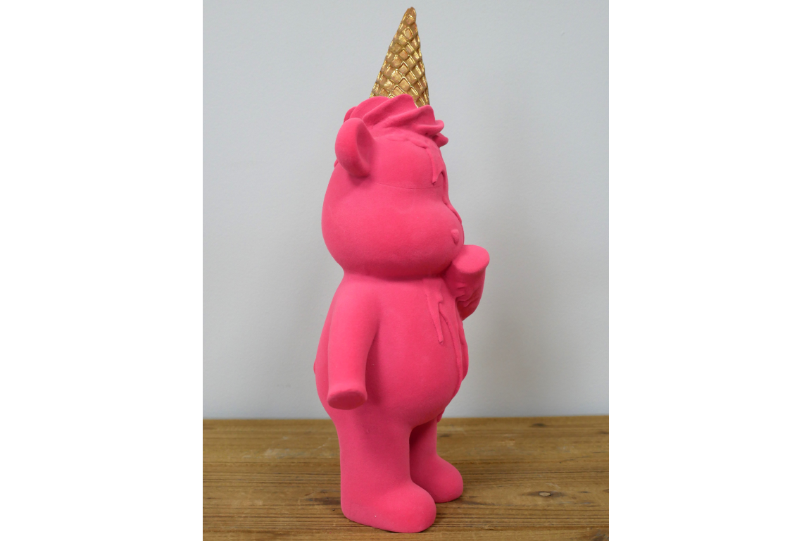 Pink Velvet Effect Bear with ice cream on head Ornament