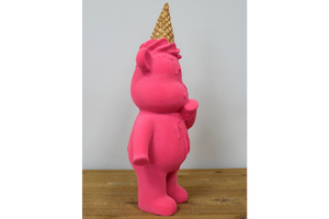 Pink Velvet Effect Bear with ice cream on head Ornament