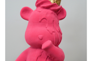 Pink Velvet Effect Bear with ice cream on head Ornament