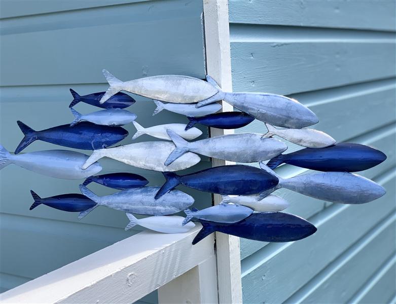 Shoeless Joe Shoal School of blue fish metal handcrafted wall art