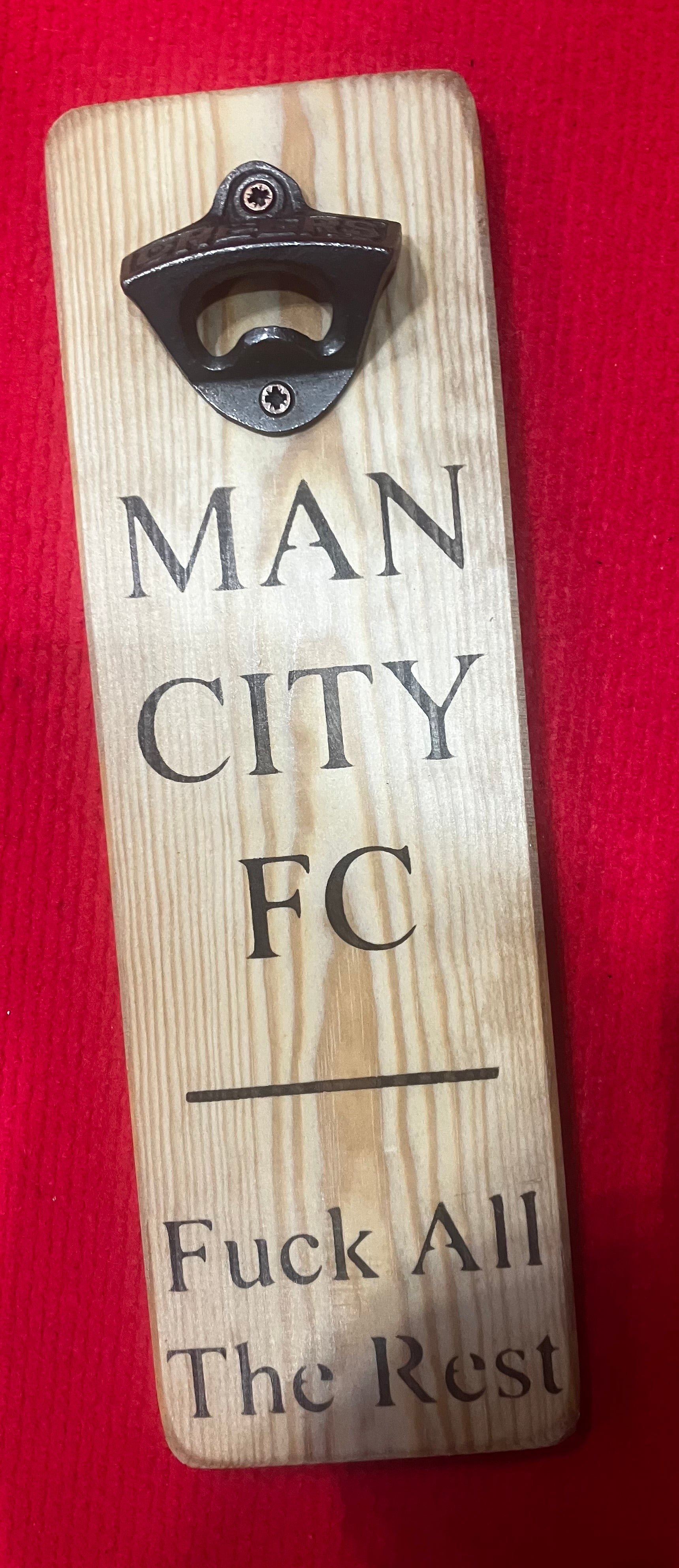 Solid Wood Handmade football bottle opener wall mounted - choice of team