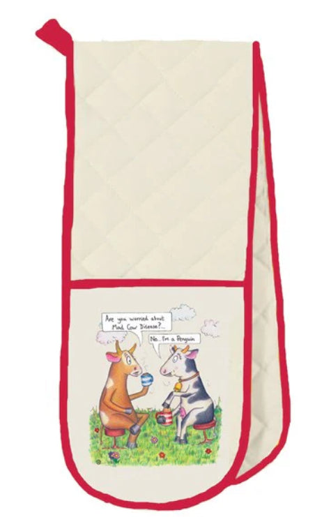 Funny mad cow oven gloves