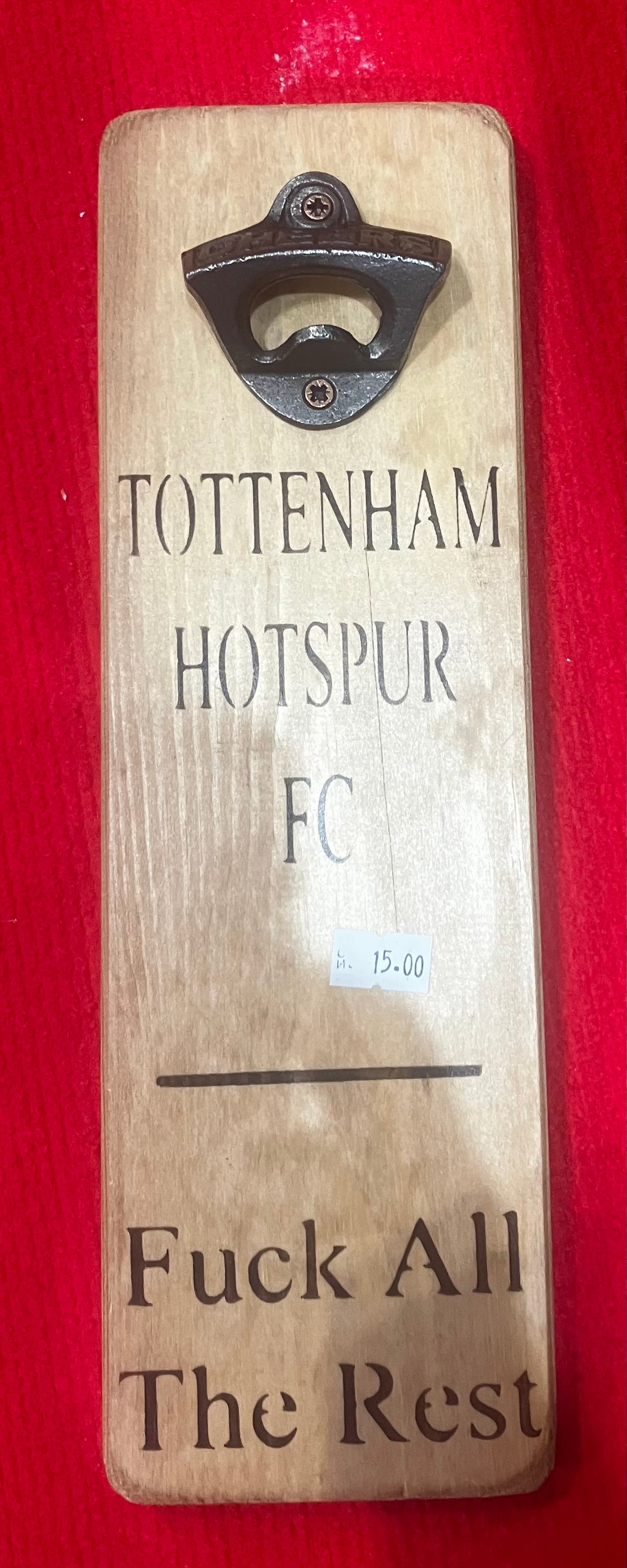 Solid Wood Handmade football bottle opener wall mounted - choice of team