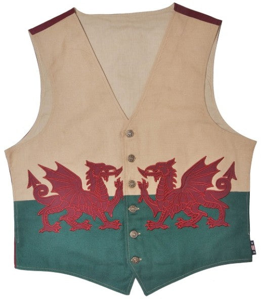 Wales Welsh Dragon Y Ddraig Goch Cotton Canvas Handmade Stitched Quality Flag Waistcoat