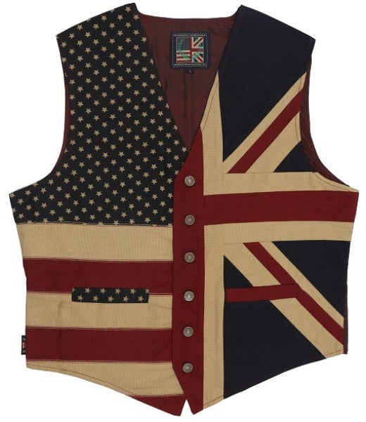 Half British Union Jack Half American Old Glory Cotton Marine Canvas Handmade Stitched Quality Flag Waistcoat