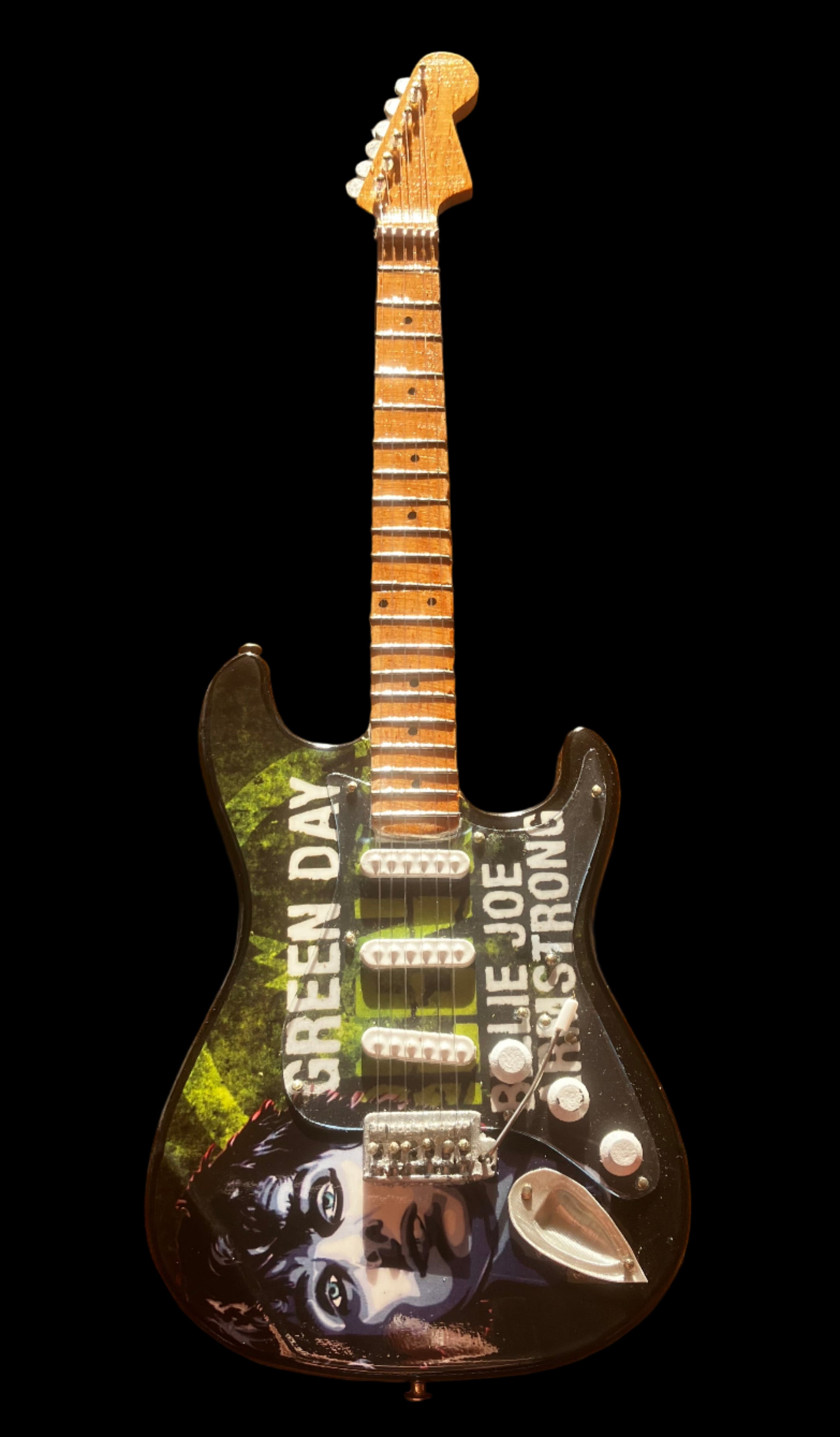 Green Day 25cm Handmade wooden collectible replica miniature mini guitar with stand (no.28)