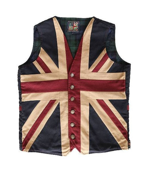 British Union Jack Beige and Maroon Cotton Marine Canvas Handmade Stitched Quality Flag Waistcoat