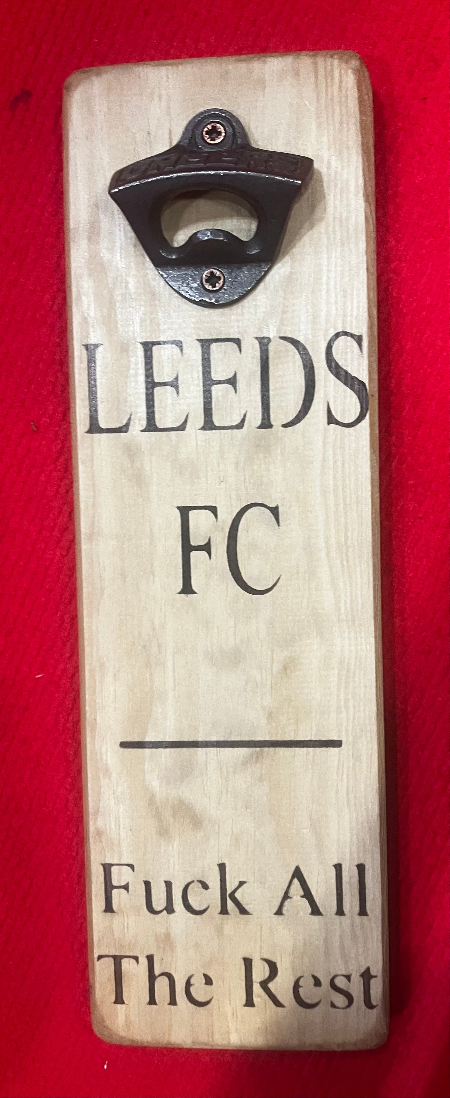 Solid Wood Handmade football bottle opener wall mounted - choice of team