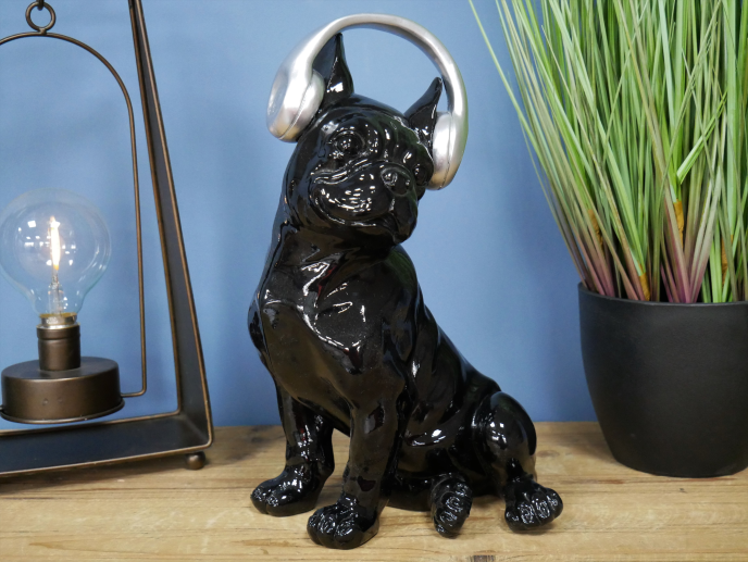 French Bulldog with headphones figurine