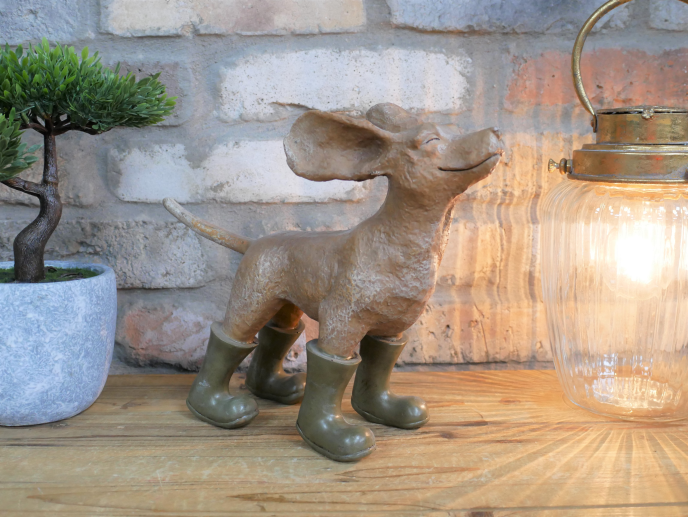 Dog in Wind Wellies Figure