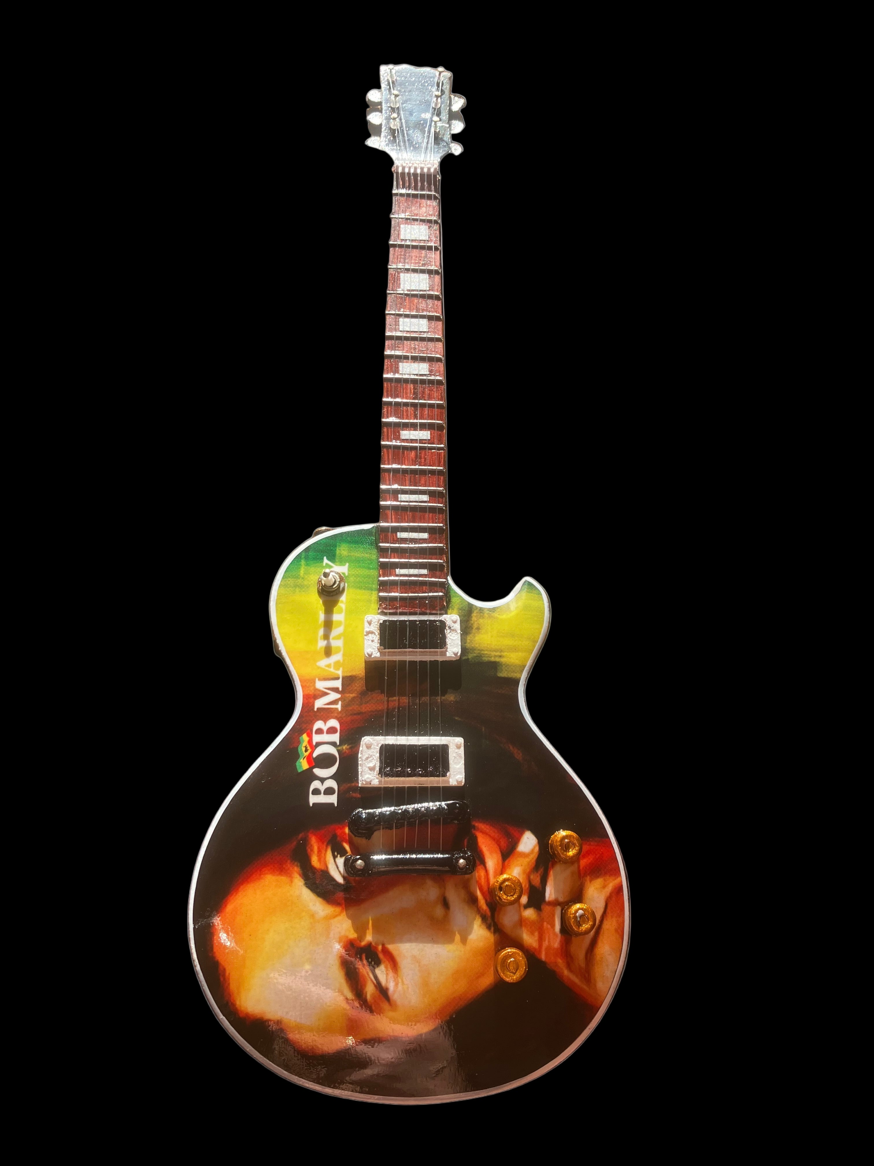 Bob Marley 25cm Handmade wooden collectible replica miniature mini guitar with stand (no.13)