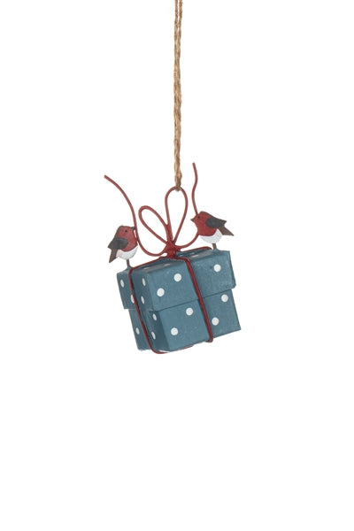 Shoeless joe Christmas Decoration - Robins Tying Present - Choice of Colours