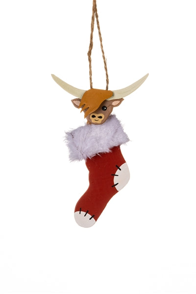 Shoeless joe Christmas Decoration - Highland Cow Coo in Stocking