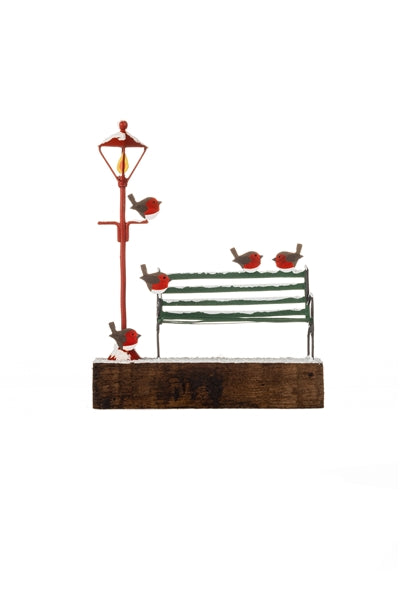 Shoeless joe Christmas Decoration - Park Bench and Red Robins