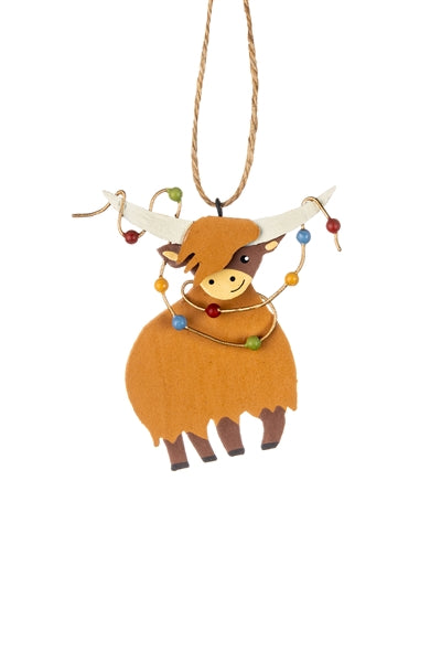 Shoeless joe Christmas Decoration - Highland Coo with Fairy Lights Hanger
