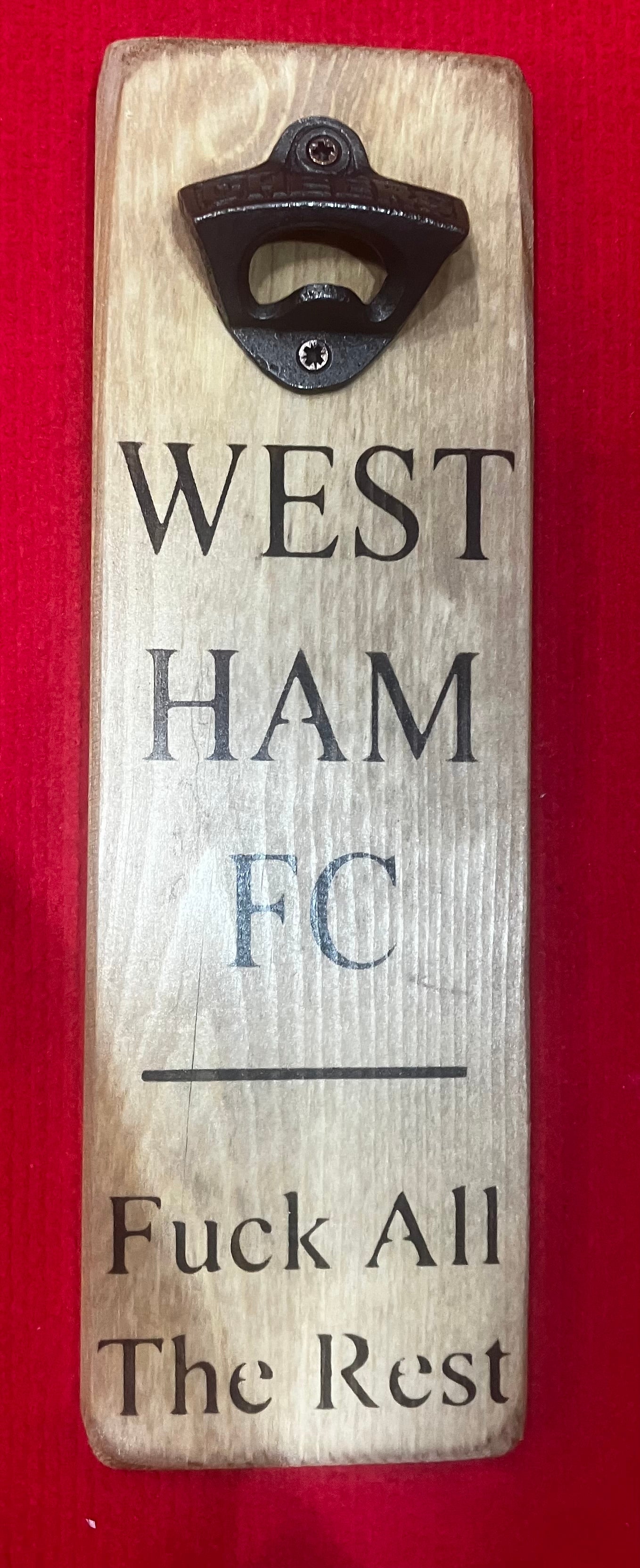 Solid Wood Handmade football bottle opener wall mounted - choice of team