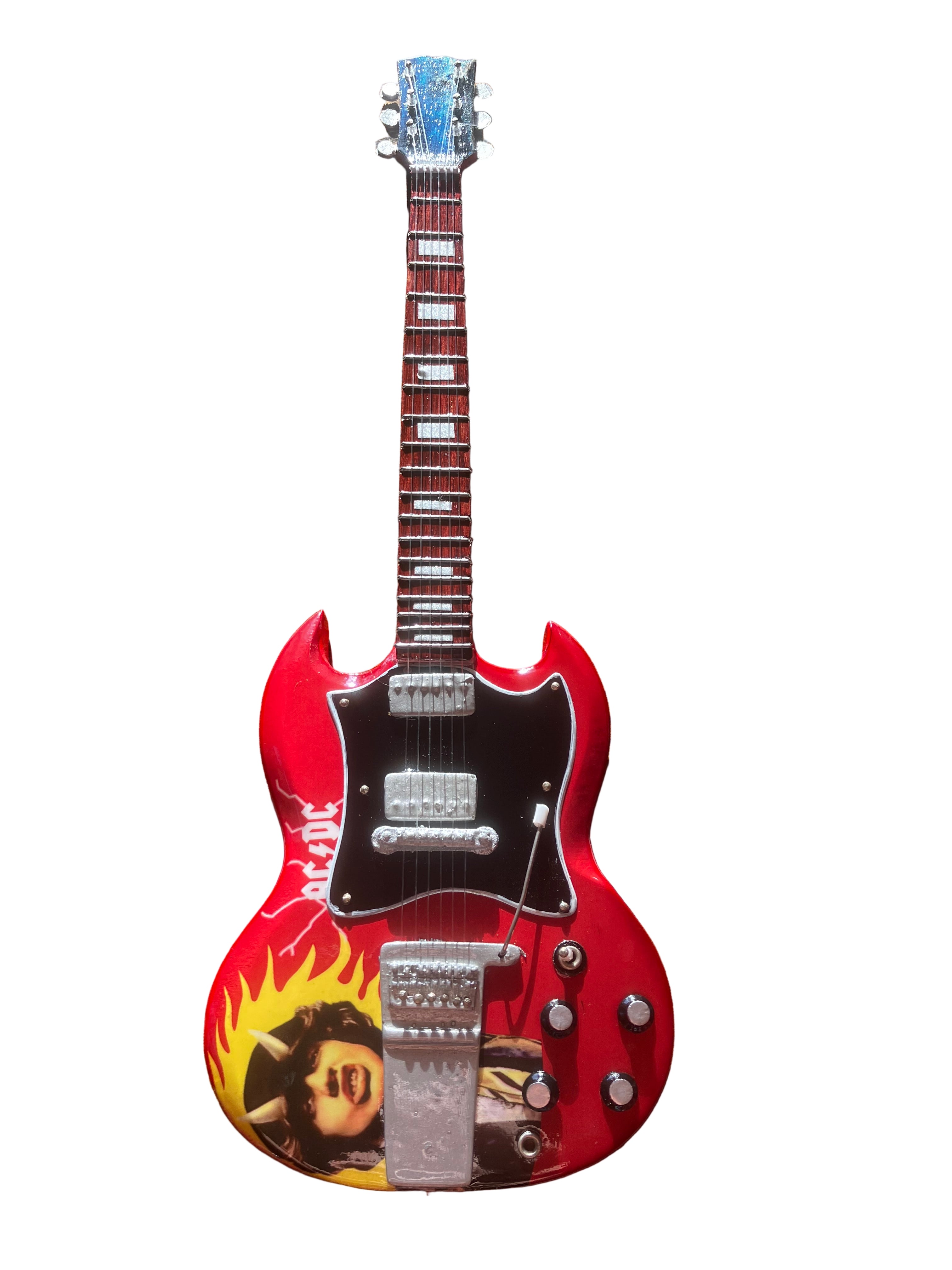 AC/DC Angus Horns 25cm Handmade wooden collectible replica miniature mini guitar with stand (no.3)