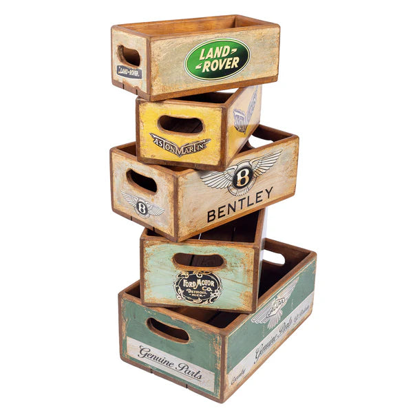 Solid Wood Vintage Car Brand Boxes - Various Sizes / Styles Available