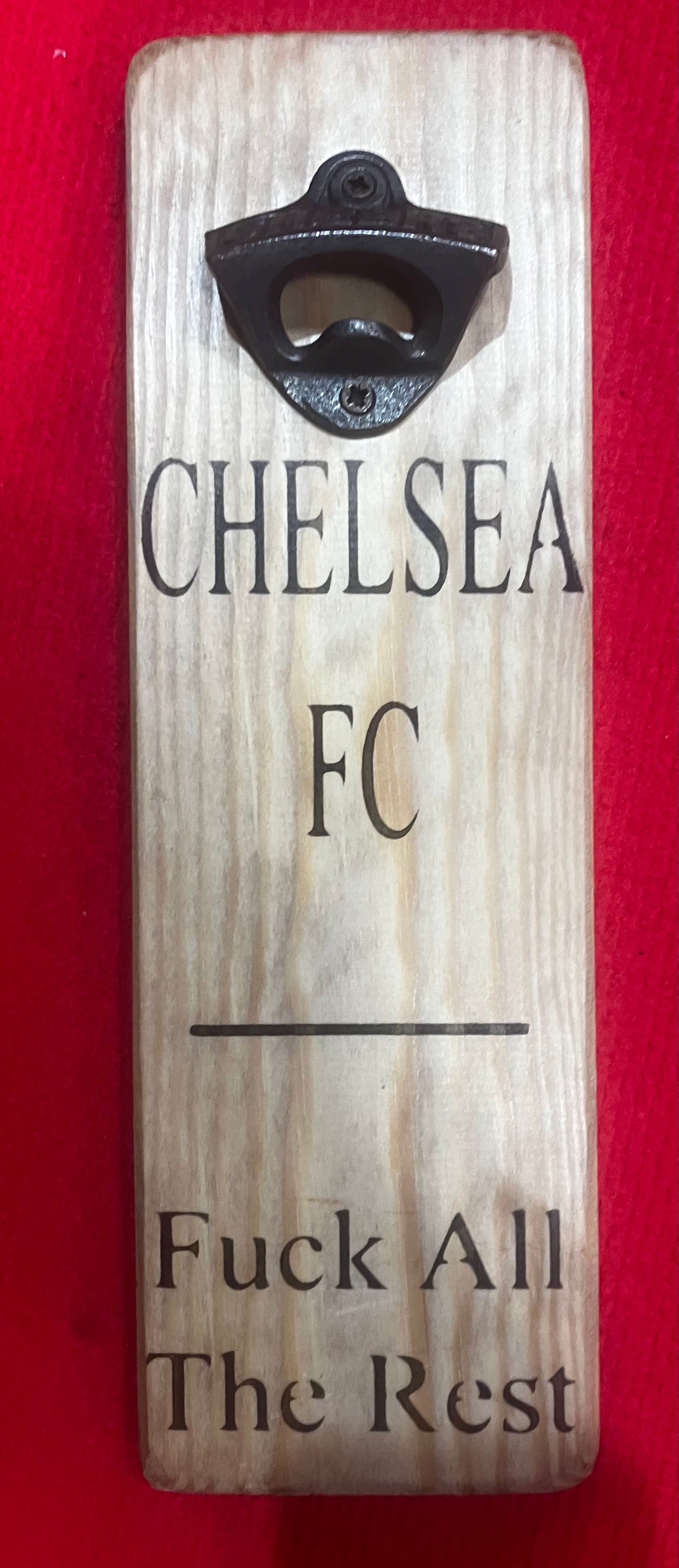 Solid Wood Handmade football bottle opener wall mounted - choice of team