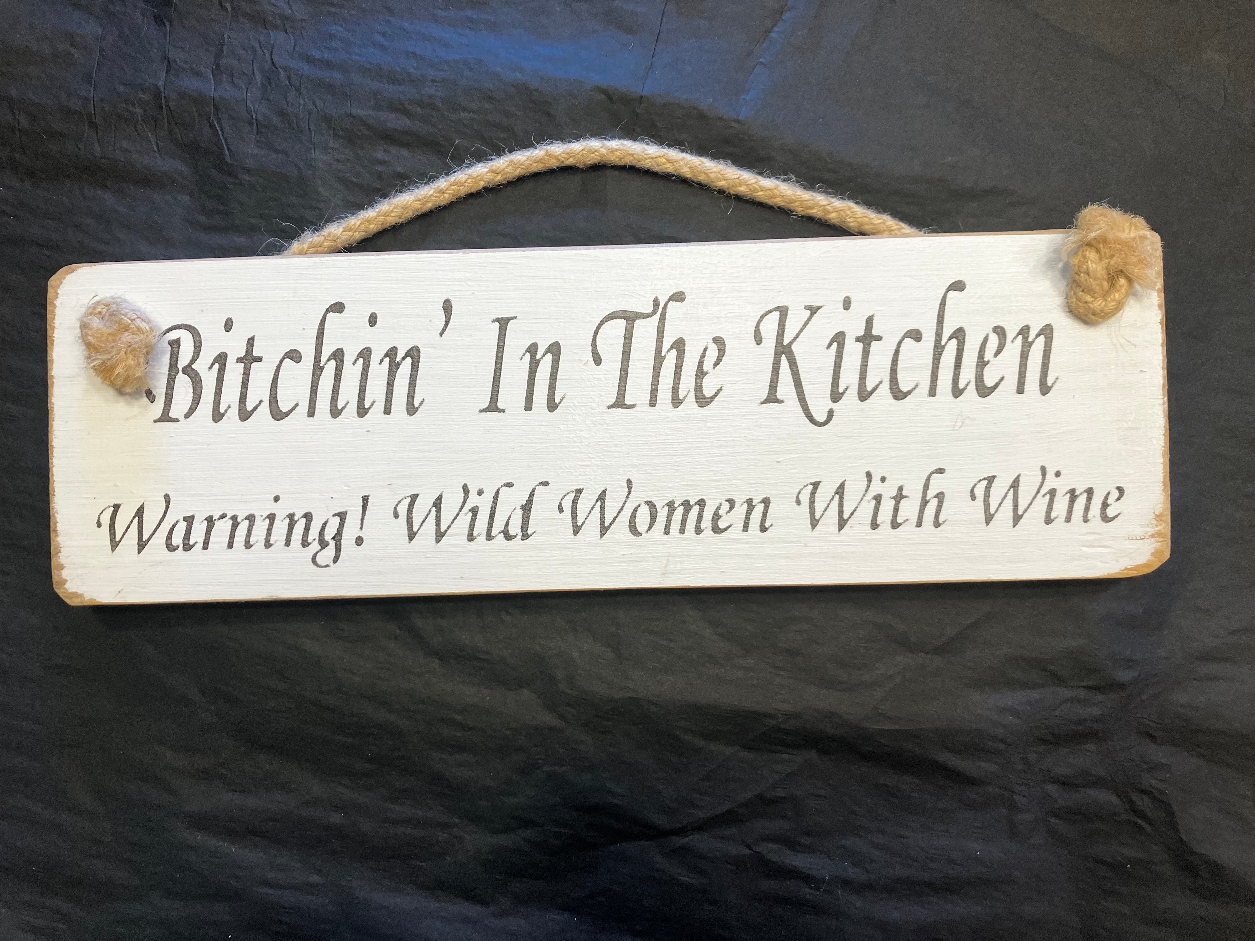 Wooden sign sweary women with wine