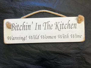 Wooden sign sweary women with wine