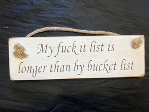Wooden sign sweary bucket list
