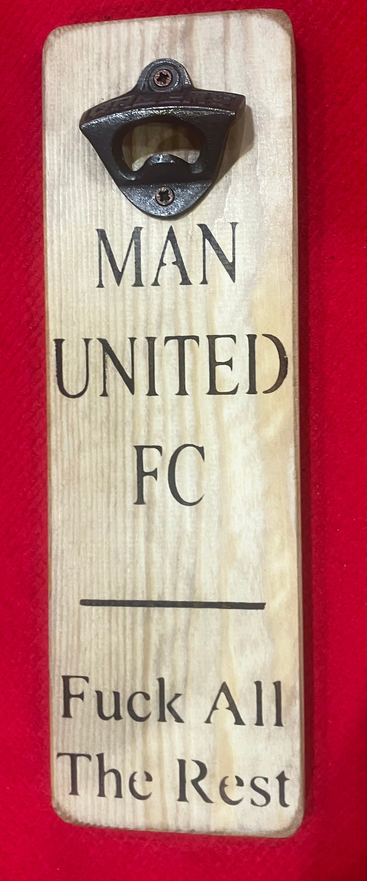 Solid Wood Handmade football bottle opener wall mounted - choice of team