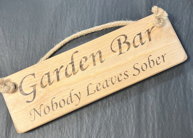 Wooden sign garden bar