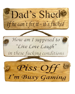 wooden signs with rope hanger