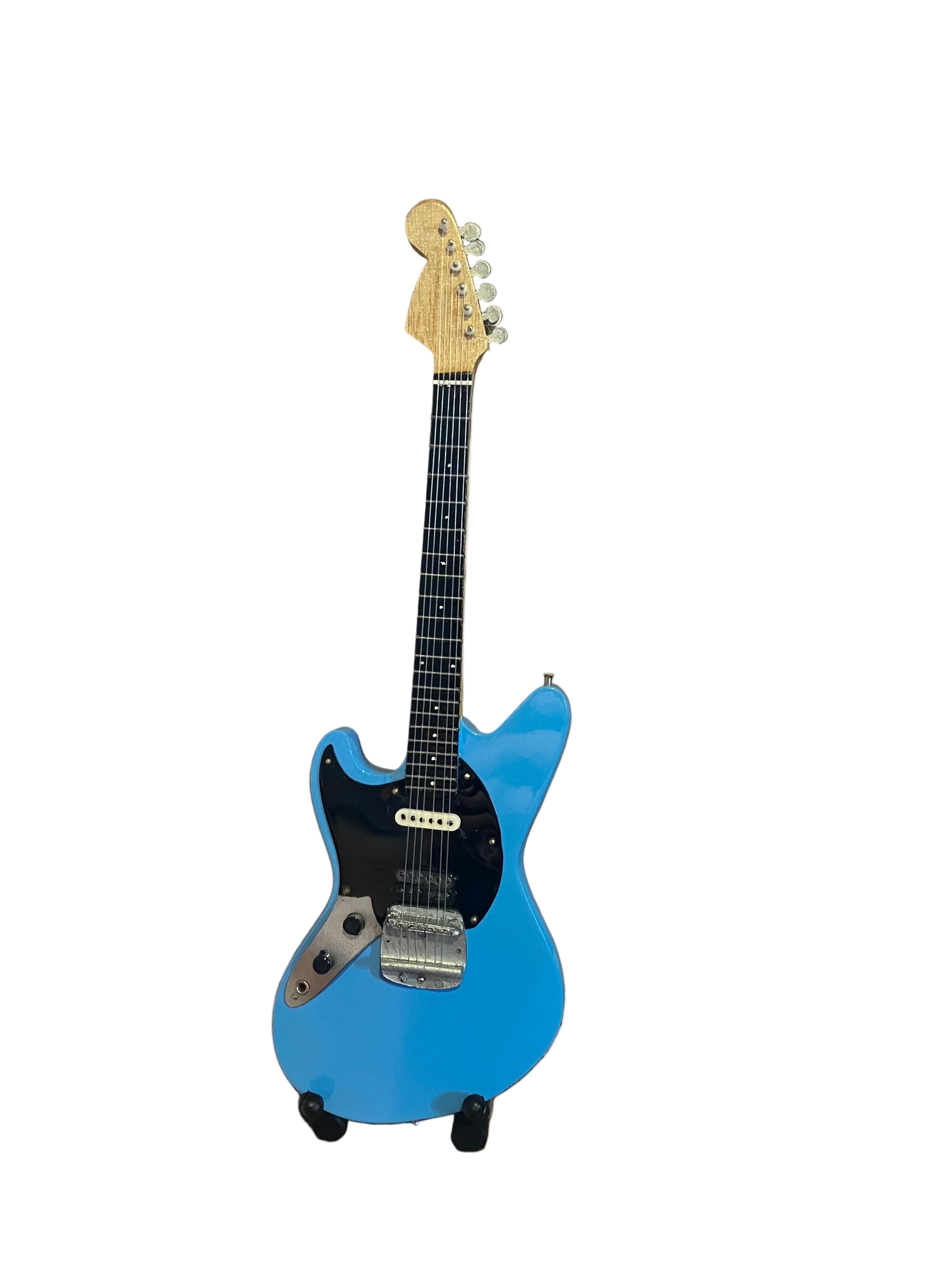 Nirvana Kurt Cobain Fender Mustang Blue 25cm Handmade wooden collectible replica miniature mini guitar with stand