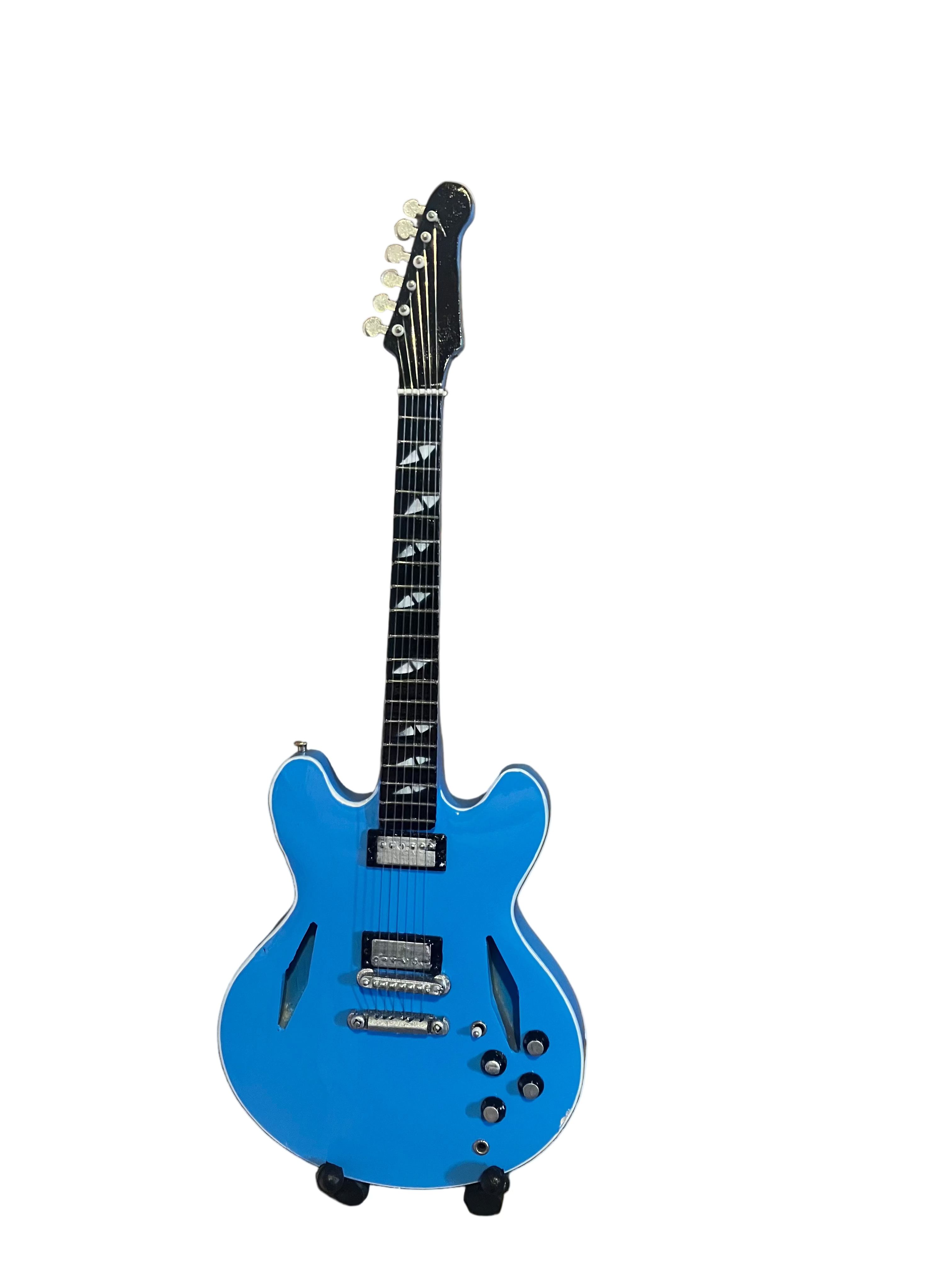 Foo Fighters Dave Grohl DG445 Blue 25cm Handmade wooden collectible replica miniature mini guitar with stand