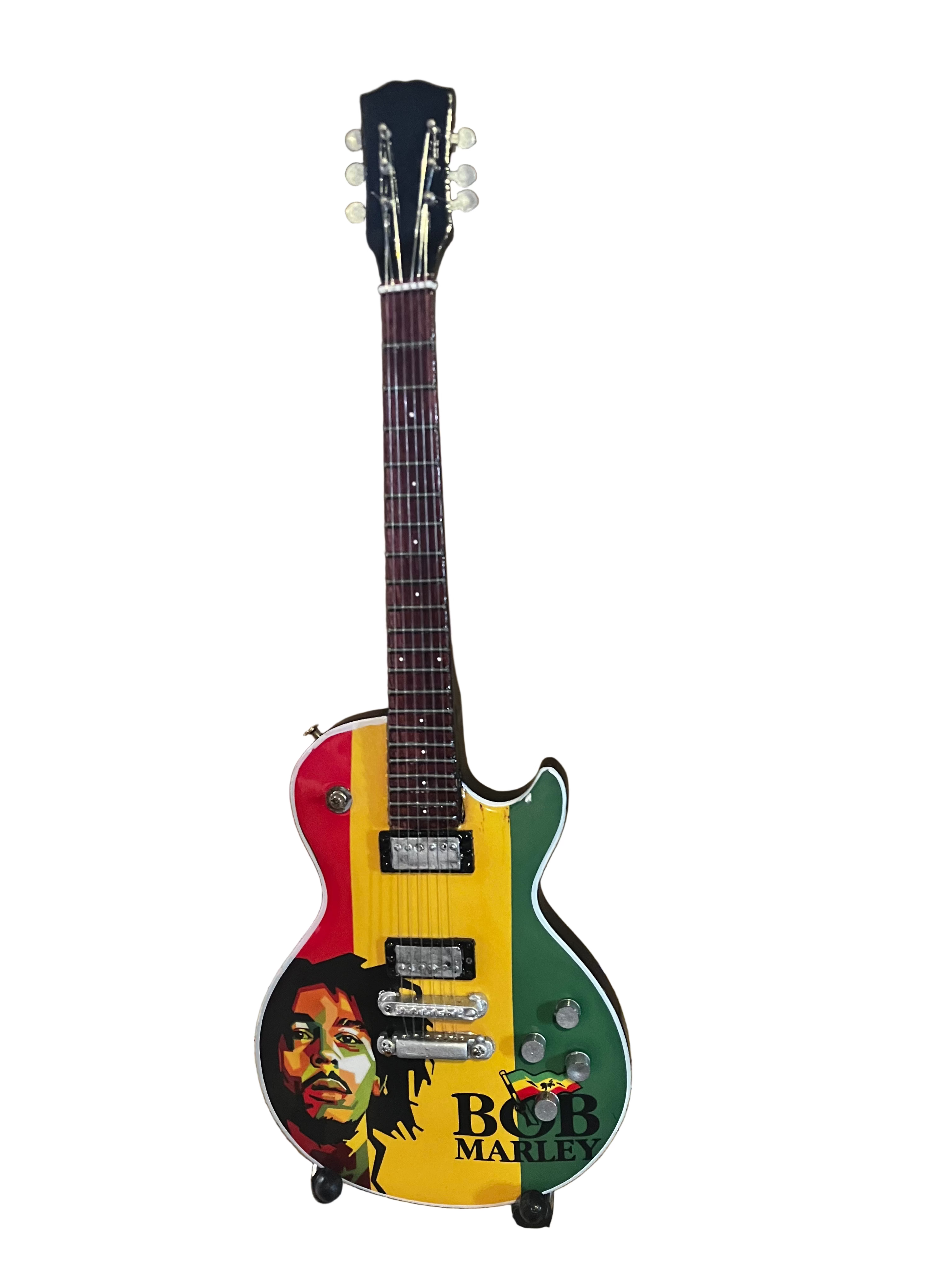 Bob Marley Handmade wooden collectible replica miniature mini guitar with stand