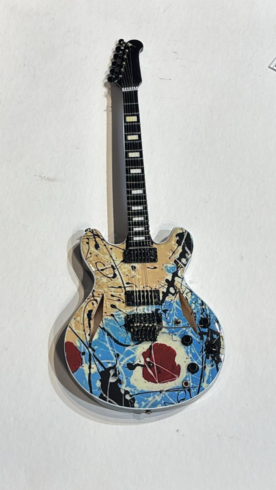 Stone Roses John Squire 25cm Handmade wooden collectible replica miniature mini guitar with stand (No.80)