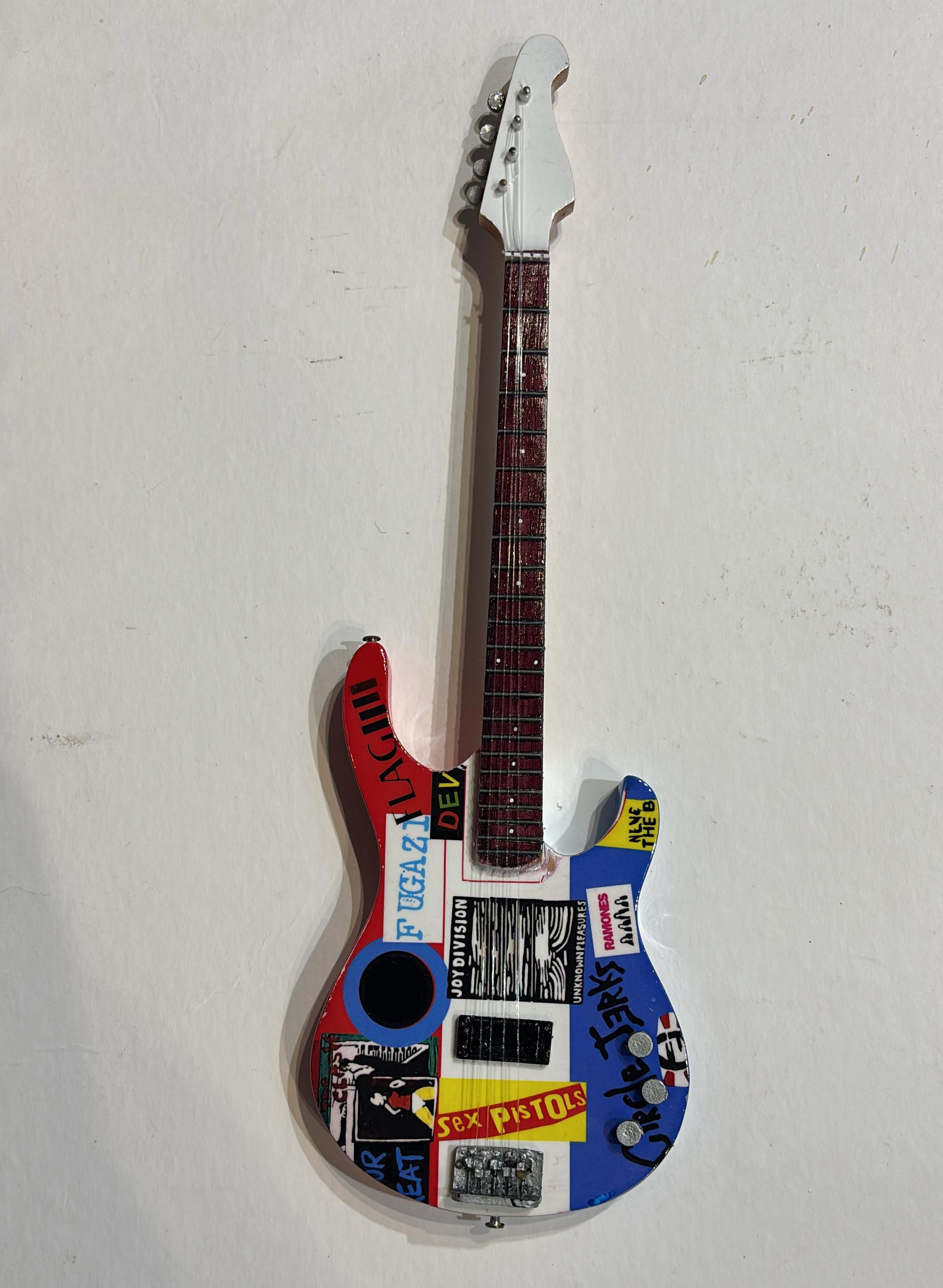 Red Hot Chili Peppers Flea 25cm Handmade wooden collectible replica miniature mini guitar with stand (No.72)