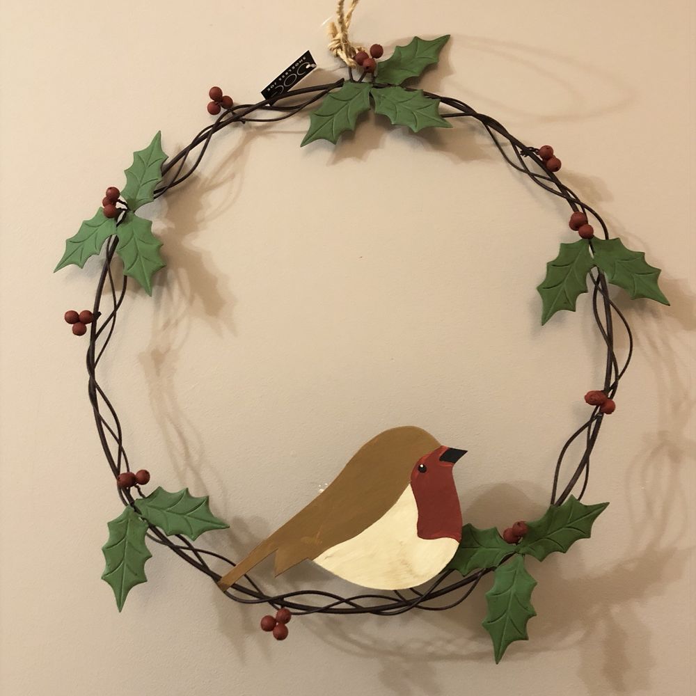 Shoeless Joe Christmas handmade Metal Wreath - Holy and Robin
