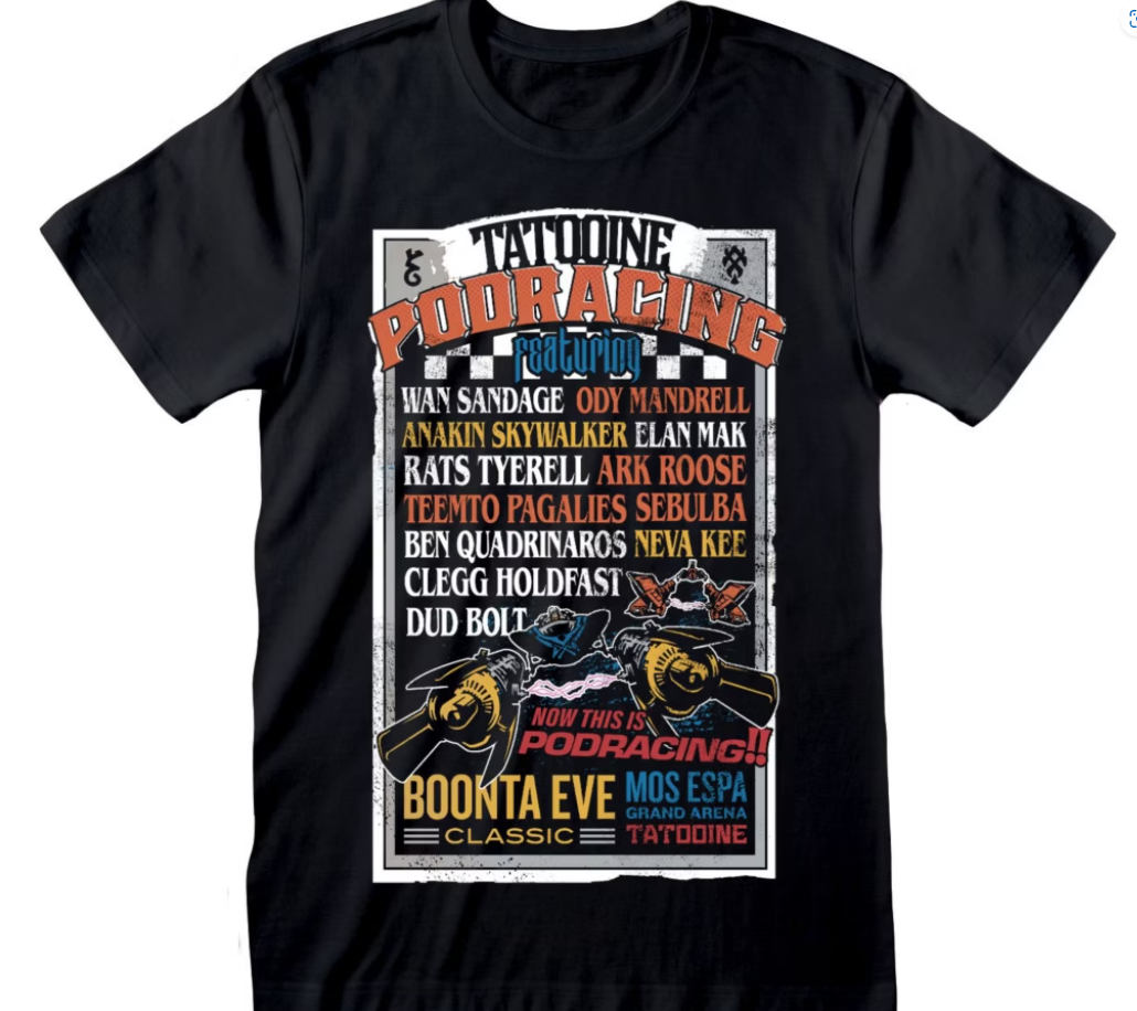 Tatooine Podracing T-Shirt For Adults, Star Wars: The Phantom Menace 100% Cotton T Shirt