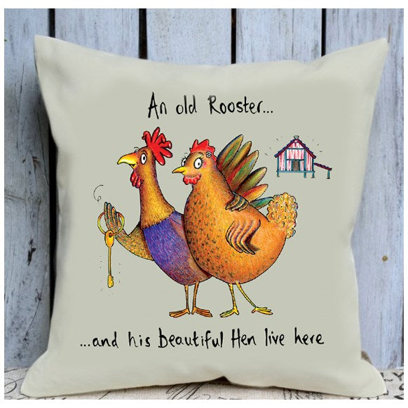 Old couple hen and rooster funny cushion