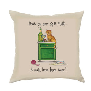 cat funny cushion spilt milk