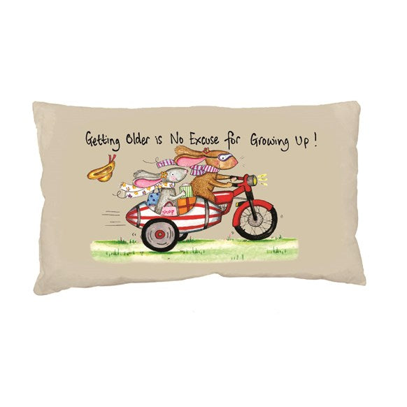 Old biker rabbits funny cushion