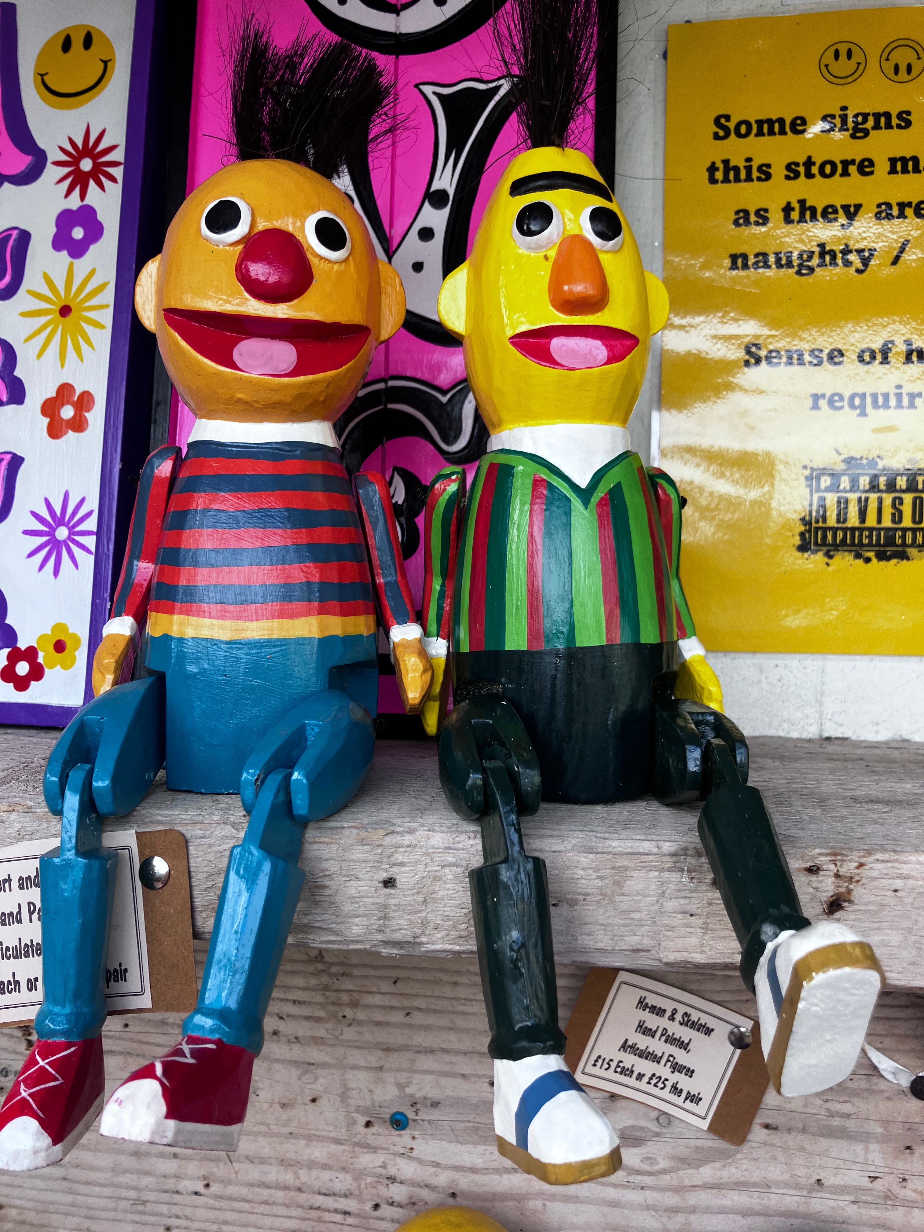 Bert & Ernie Sesame Street Hand Painted Wooden Articulated Hand Made figure