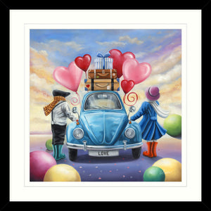 Claire Baxter Love Bug Travels VW Beetle 62cm x 62cm Framed Picture Art