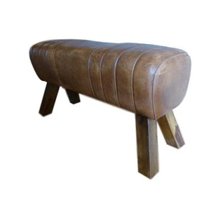 Brown Pommel Horse Style Leather Bench