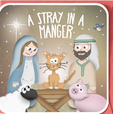 Stray in a Manger Cat Lovers Christmas Card - Free Postage!