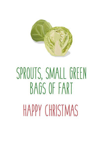 Sprouts Christmas Card - Small green bags of fart - Free Postage!