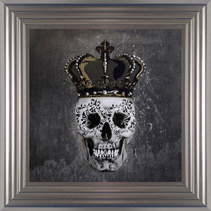 Swarovski Crystals Skull and Crown King Liquid Art Framed