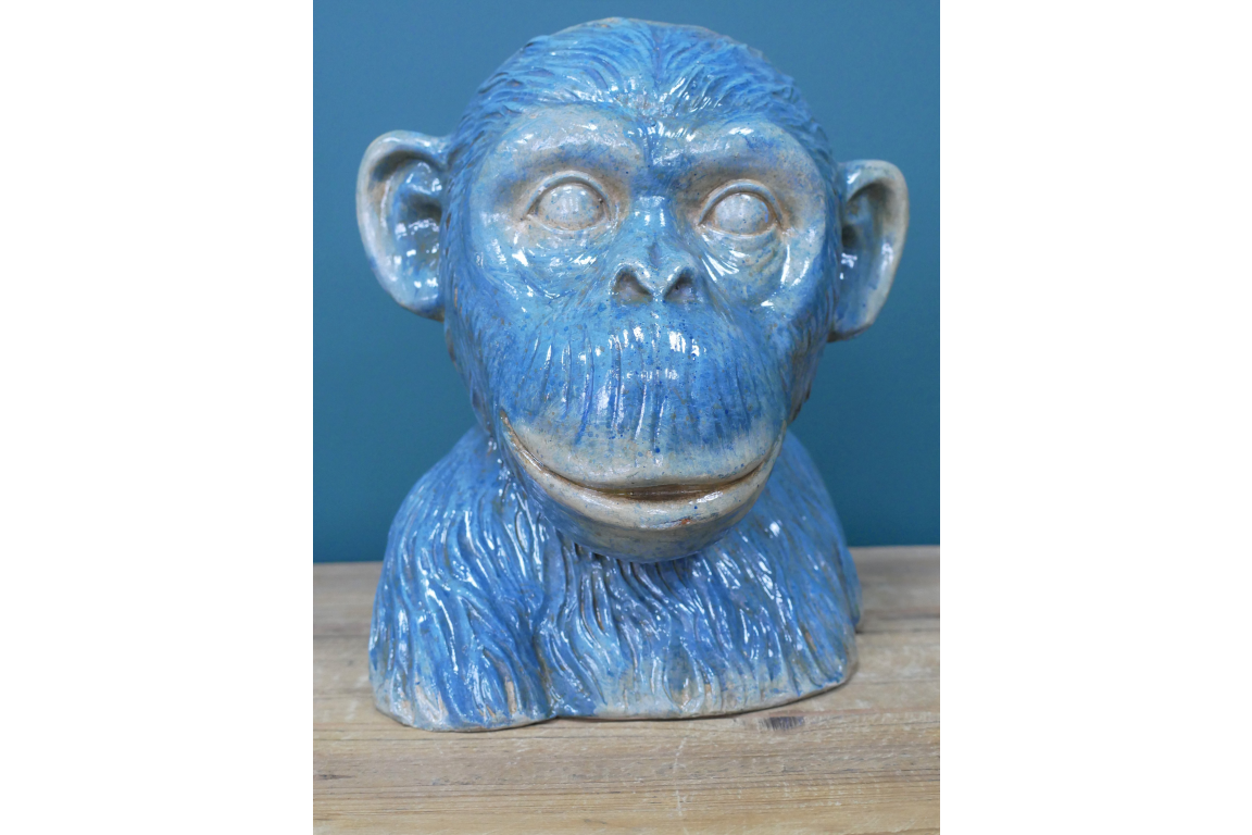 Large Blue Monkey Head Planter / Bowl / Dish