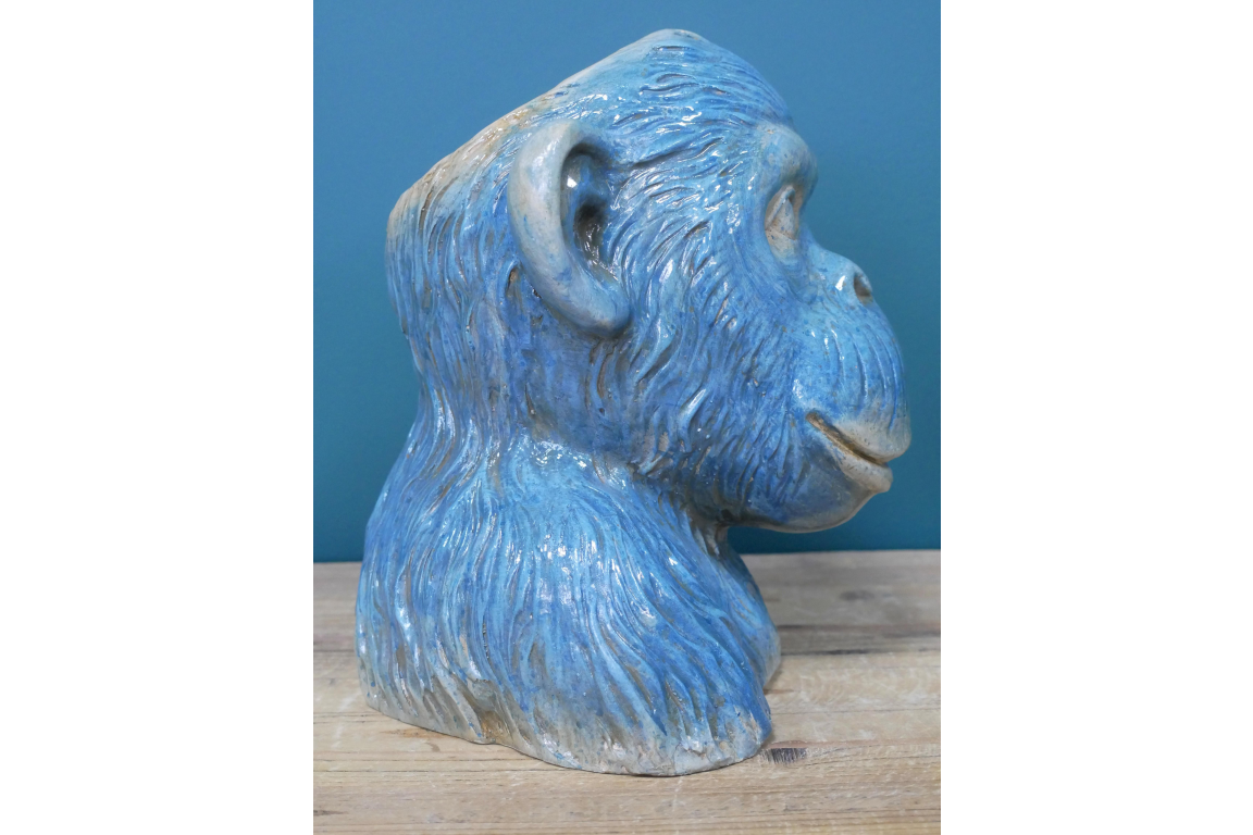 Large Blue Monkey Head Planter / Bowl / Dish
