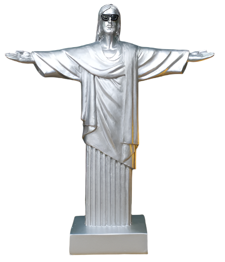 Silver Christ the Redeemer wearing sunglasses